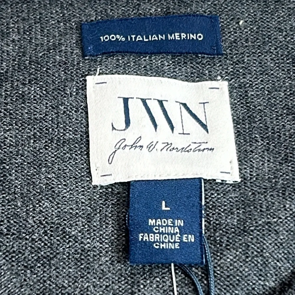 NWT John W. Nordstrom 100% Italian Merino Extrafine Wool V-Neck Gray Sweater